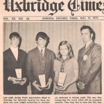 Newspaper clipping in the Uxbridge Times Journal about the first Optimist scholarships in 1970